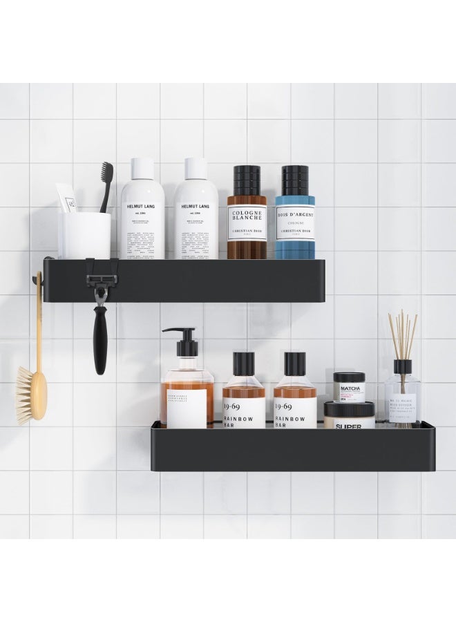 2 PCS Metal No-Drill Bathroom Wall Mounted Shelf Shower Toiletries Organizer Holder With Strong Adhesive Multi-Purpose Kitchen Storage Rust-Proof Material Easy Installation , Shower Caddy, Black - Image 1